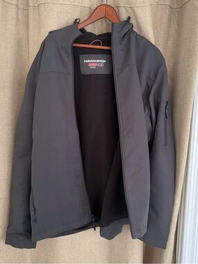 Hawke & Co Men's Black Hooded Softshell Rain/Wind Midweight Jacket